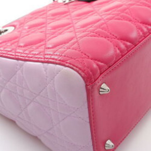 Dior Lady Cannage Leather Handbag Pink Purple Black - Picture 6 of 8